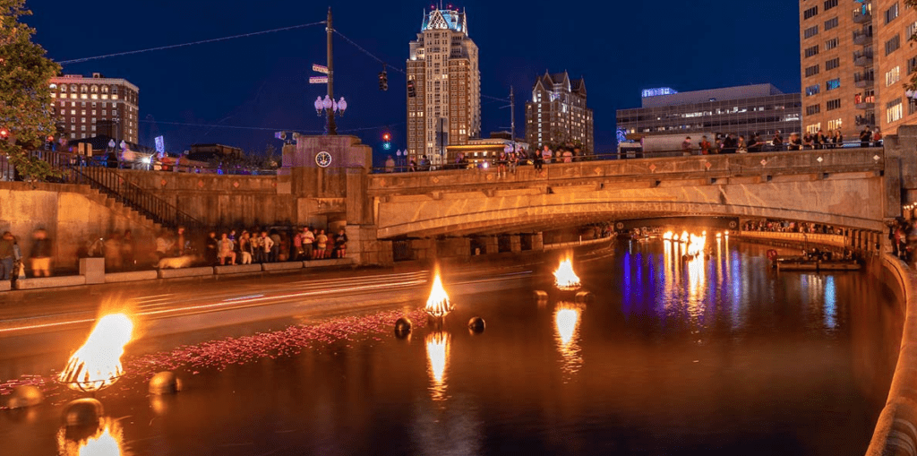 Waterfire Full Lighting over Bridge